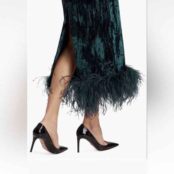 16Arlington Minelli Velvet Feather-Hem Midi Dress US 4 new with tags $1450 - Picture 11 of 12